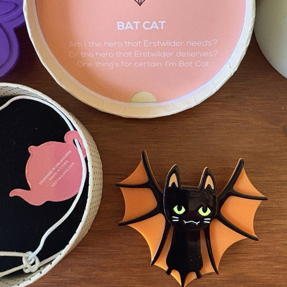 Erstwilder Bat Cat Brooch Halloween Brooch NWT Retired 2017 - Picture 4 of 7